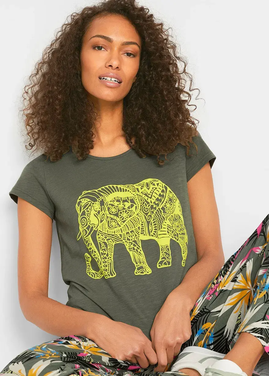 Bonprix Trageangenehmes Shirt Mit Dekorativem Druck - Grün