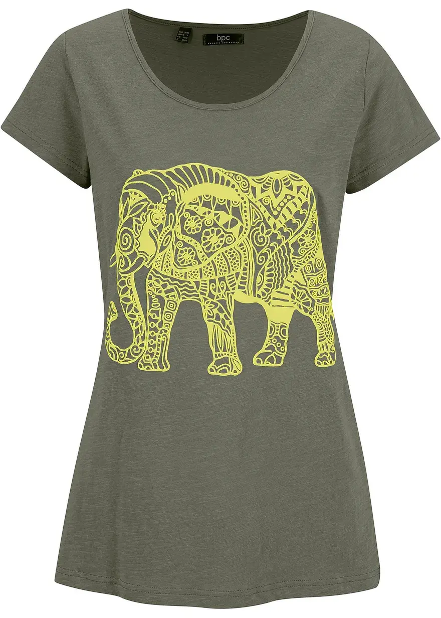 bonprix Trageangenehmes Shirt mit dekorativem Druck - grün