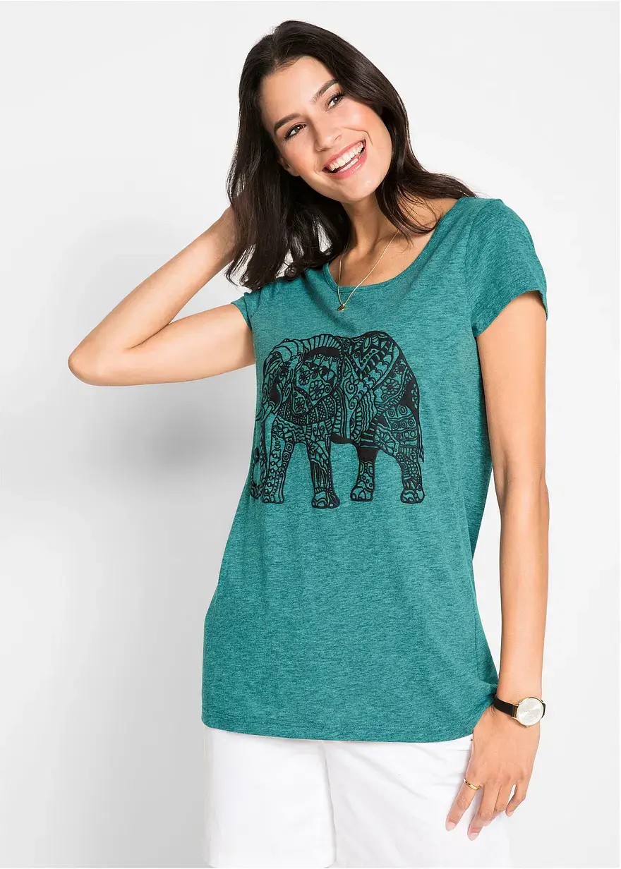 Bonprix Trageangenehmes Shirt Mit Dekorativem Druck - Petrol