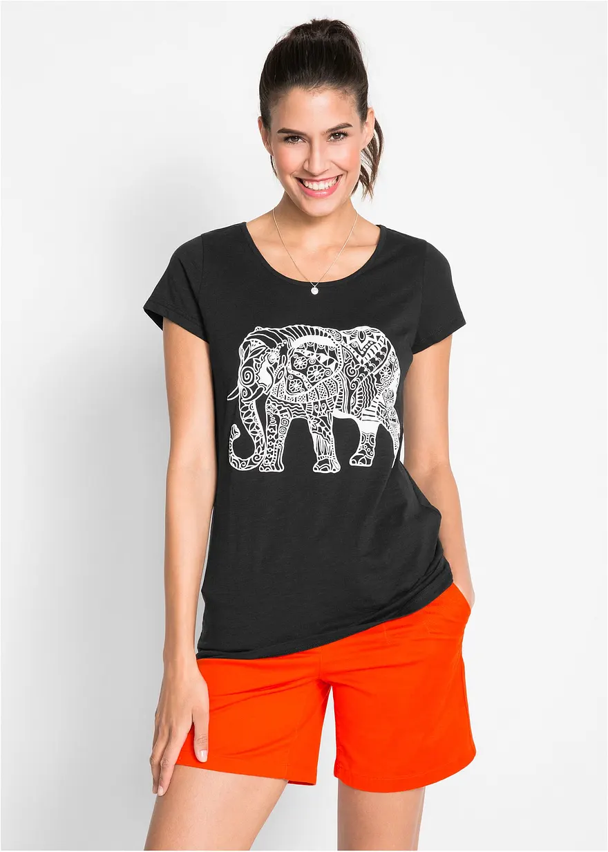 Bonprix Trageangenehmes Shirt Mit Dekorativem Druck - Schwarz