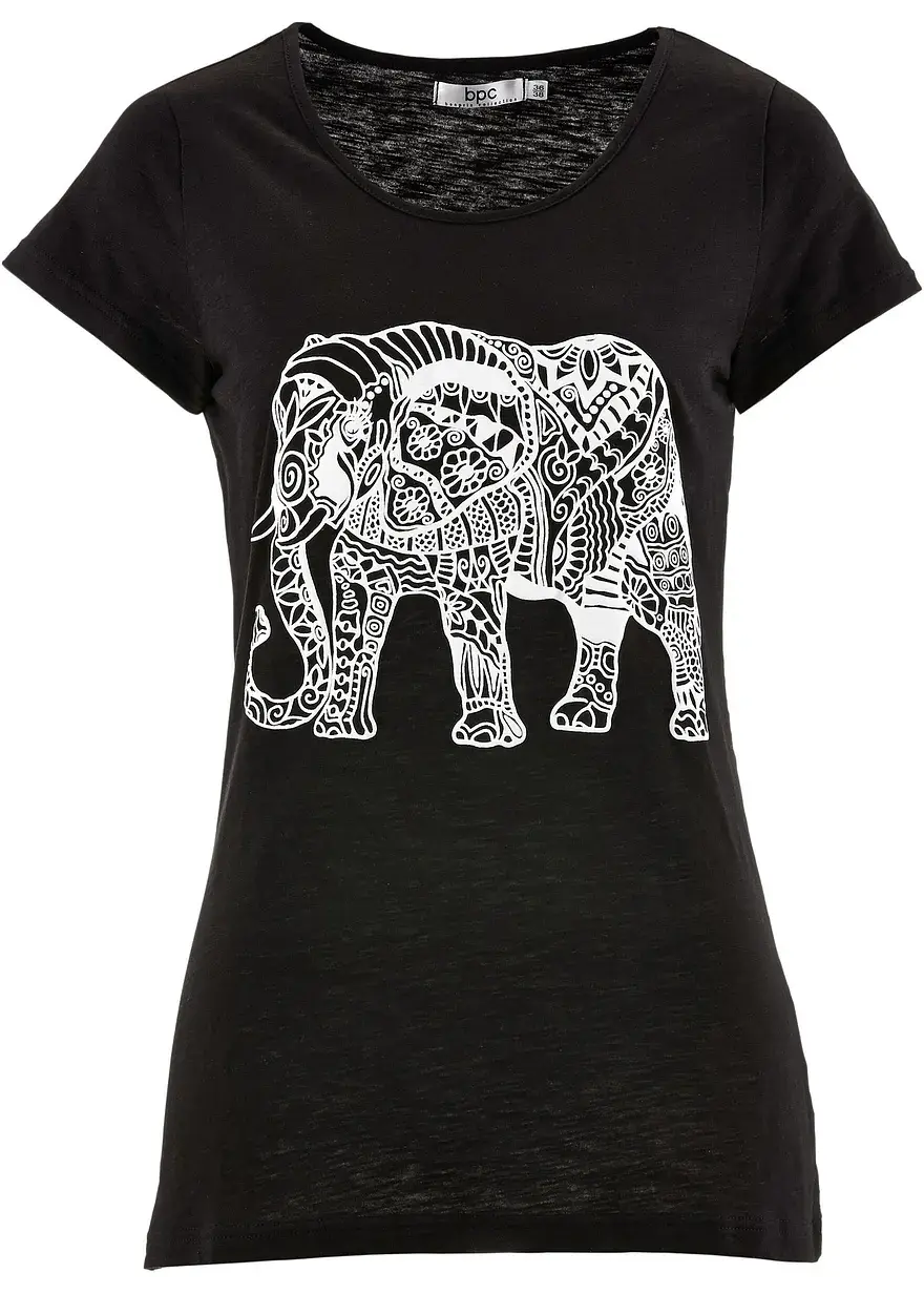 bonprix Trageangenehmes Shirt mit dekorativem Druck - schwarz