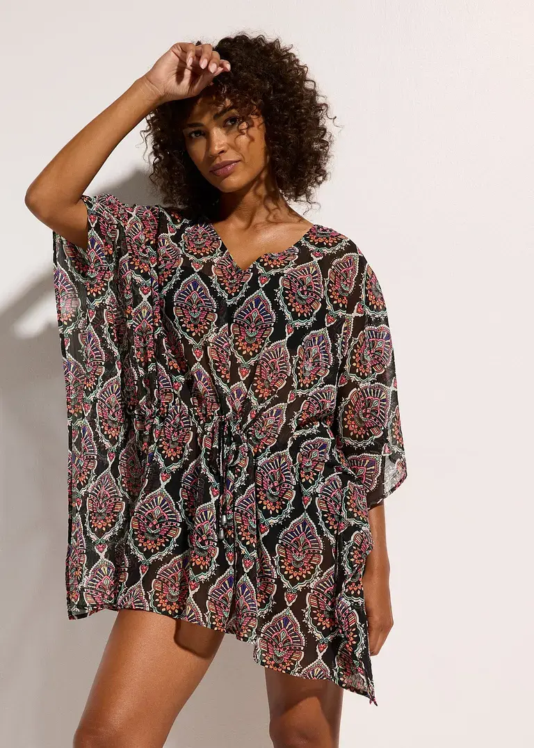 Bonprix Transparente Tunika Mit Modischem Druck - Schwarz