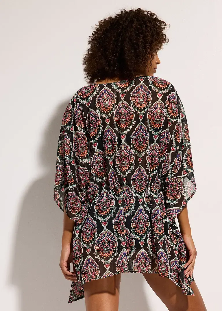 Bonprix Transparente Tunika Mit Modischem Druck - Schwarz