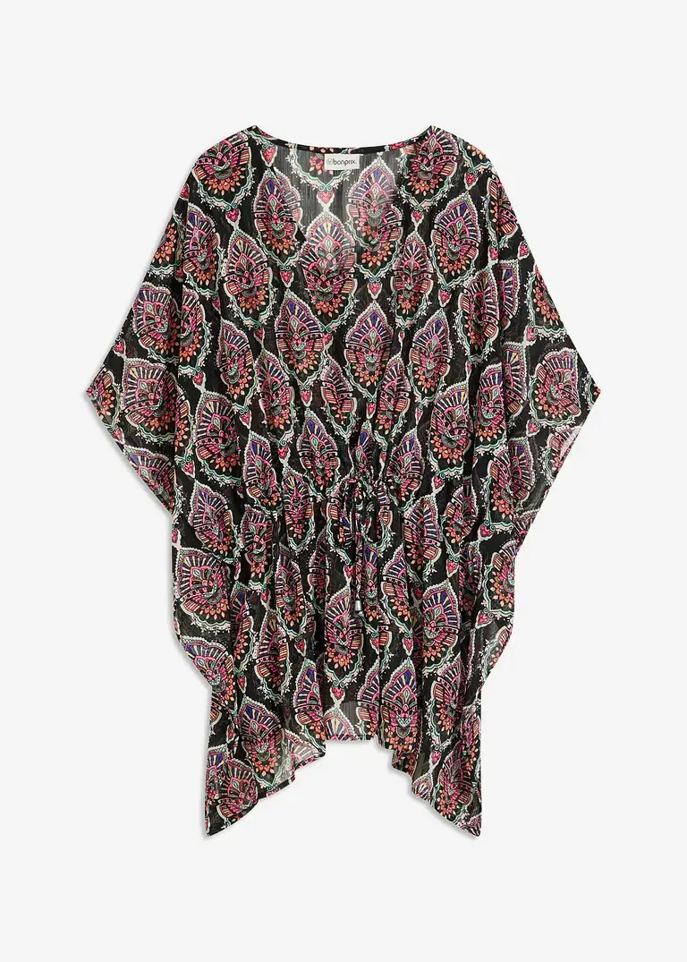bonprix Transparente Tunika mit modischem Druck - schwarz