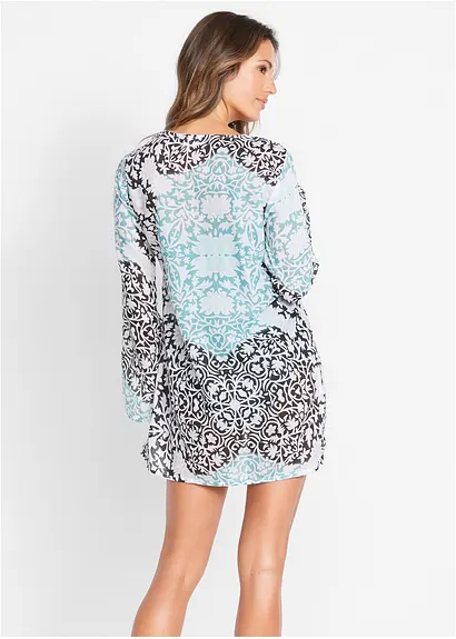 Bonprix Transparente Tunika Mit Schnürung Und Trompetenärmeln - Blau