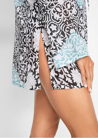 Bonprix Transparente Tunika Mit Schnürung Und Trompetenärmeln - Blau