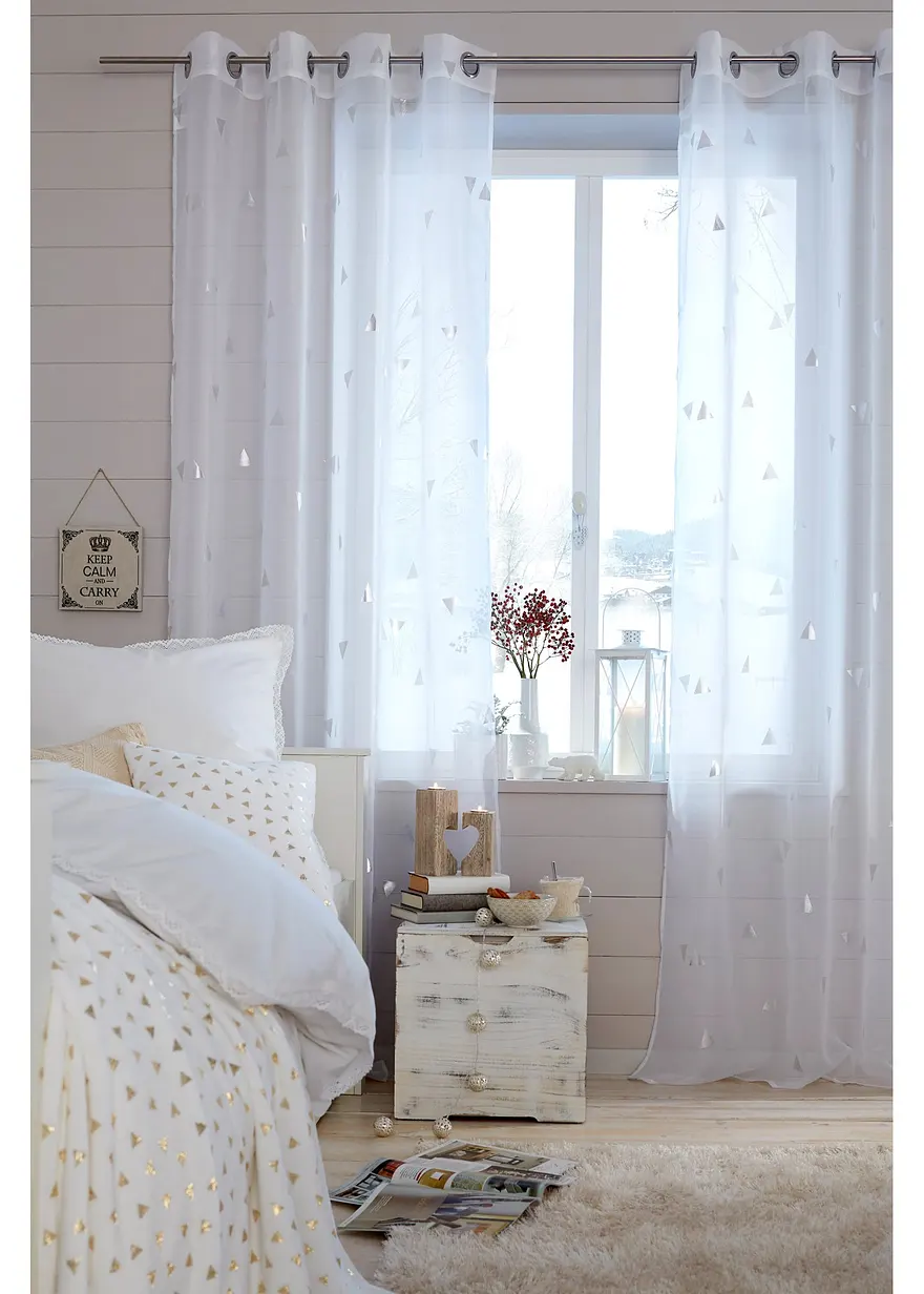 Bonprix Transparenter Gardinenschal Mit Glänzendem Druck - Weiß Ösen