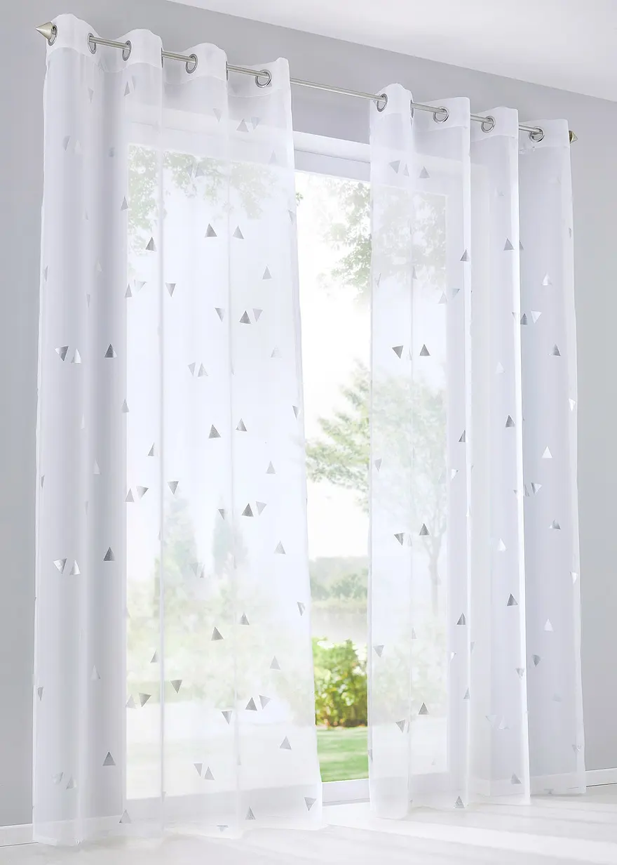 bonprix Transparenter Gardinenschal mit glänzendem Druck - weiß Ösen