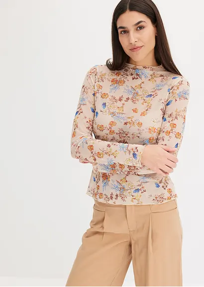 Bonprix Transparentes Shirt Mit Schönem Druck - Beige - Damen