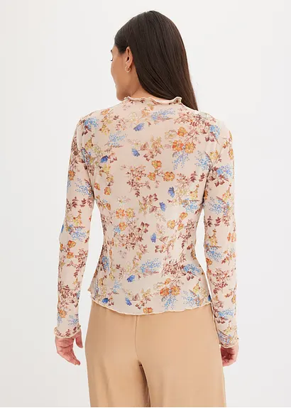Bonprix Transparentes Shirt Mit Schönem Druck - Beige - Damen