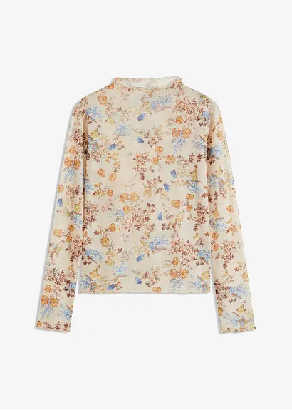 bonprix Transparentes Shirt mit schönem Druck - beige - Damen