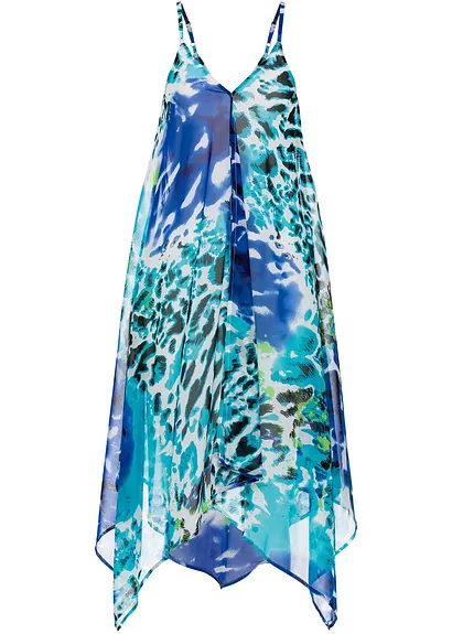 bonprix Transparentes Strandkleid mit asymmetrischem Saum - blau - Damen