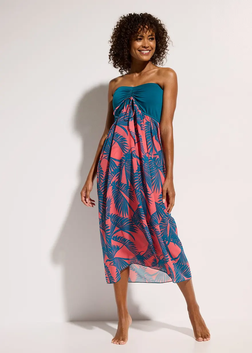 Bonprix Transparentes Strandkleid Mit Bandeau-Top - Petrol