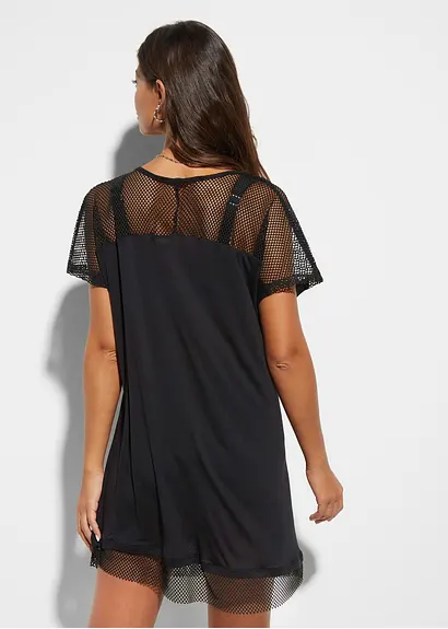 Bonprix Transparentes Strandshirt Mit Halbem Arm - Schwarz