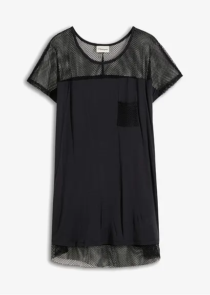 bonprix Transparentes Strandshirt mit halbem Arm - schwarz