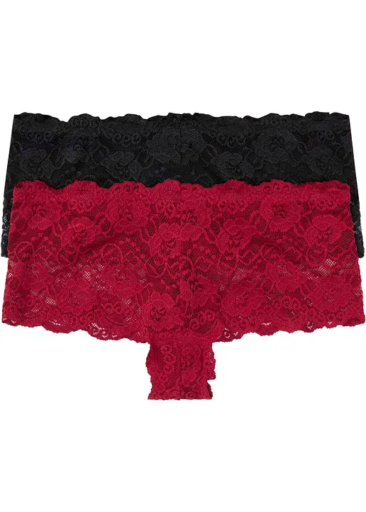 bonprix Traumhafte Spitzen-Panty im tollen Set - dunkelrot + schwarz