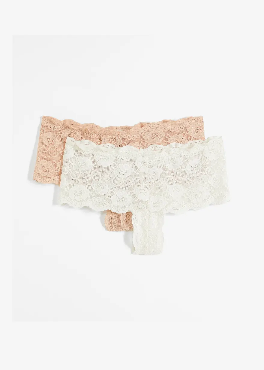 bonprix Traumhafte Spitzen-Panty im tollen Set - wollweiß+mattbeige