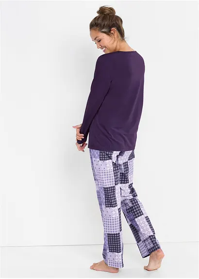 Bonprix Traumhafter Pyjama Mit Patchwork-Anmutung - Dunkellila Bedruckt