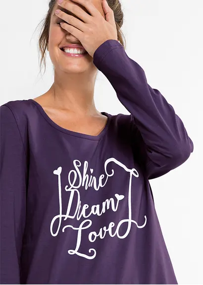 Bonprix Traumhafter Pyjama Mit Patchwork-Anmutung - Dunkellila Bedruckt