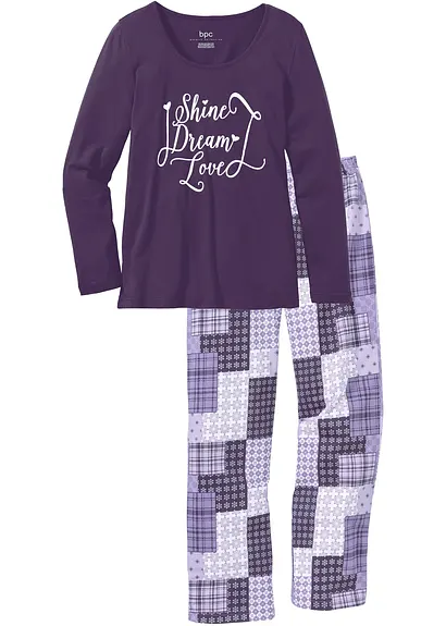 Bonprix Traumhafter Pyjama Mit Patchwork-Anmutung - Dunkellila Bedruckt