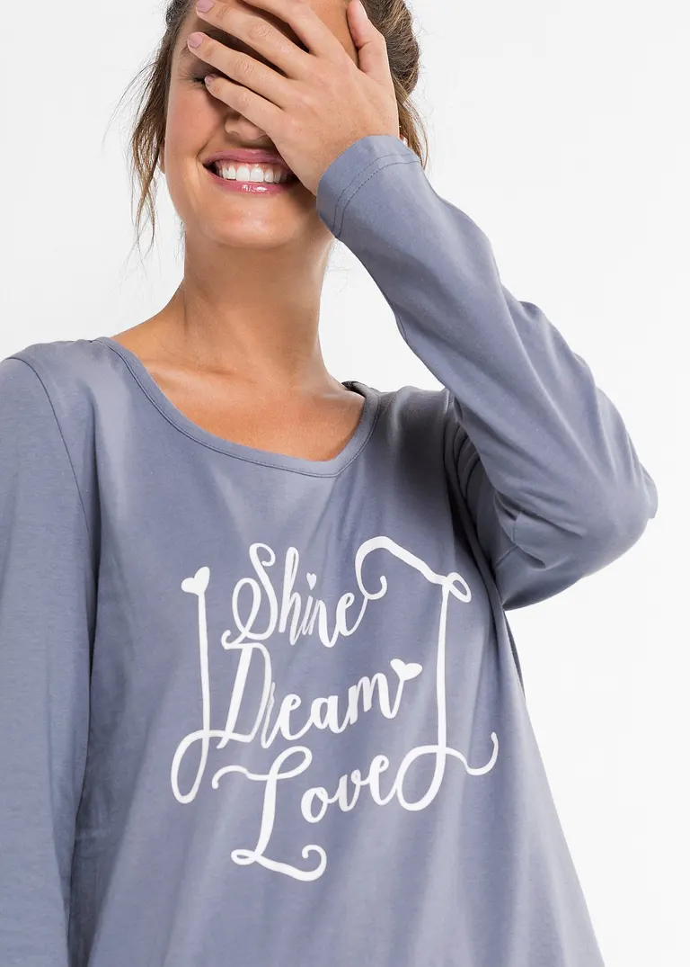 Bonprix Traumhafter Pyjama Mit Patchwork-Anmutung - Mattblau Bedruckt