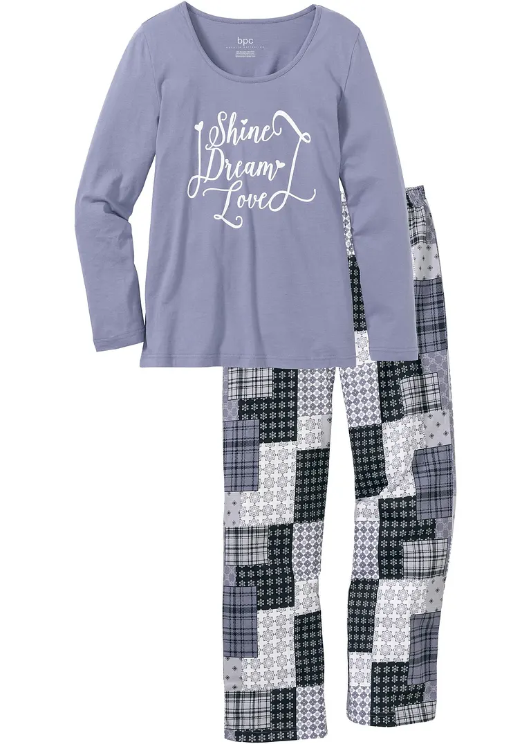 bonprix Traumhafter Pyjama mit Patchwork-Anmutung - mattblau bedruckt