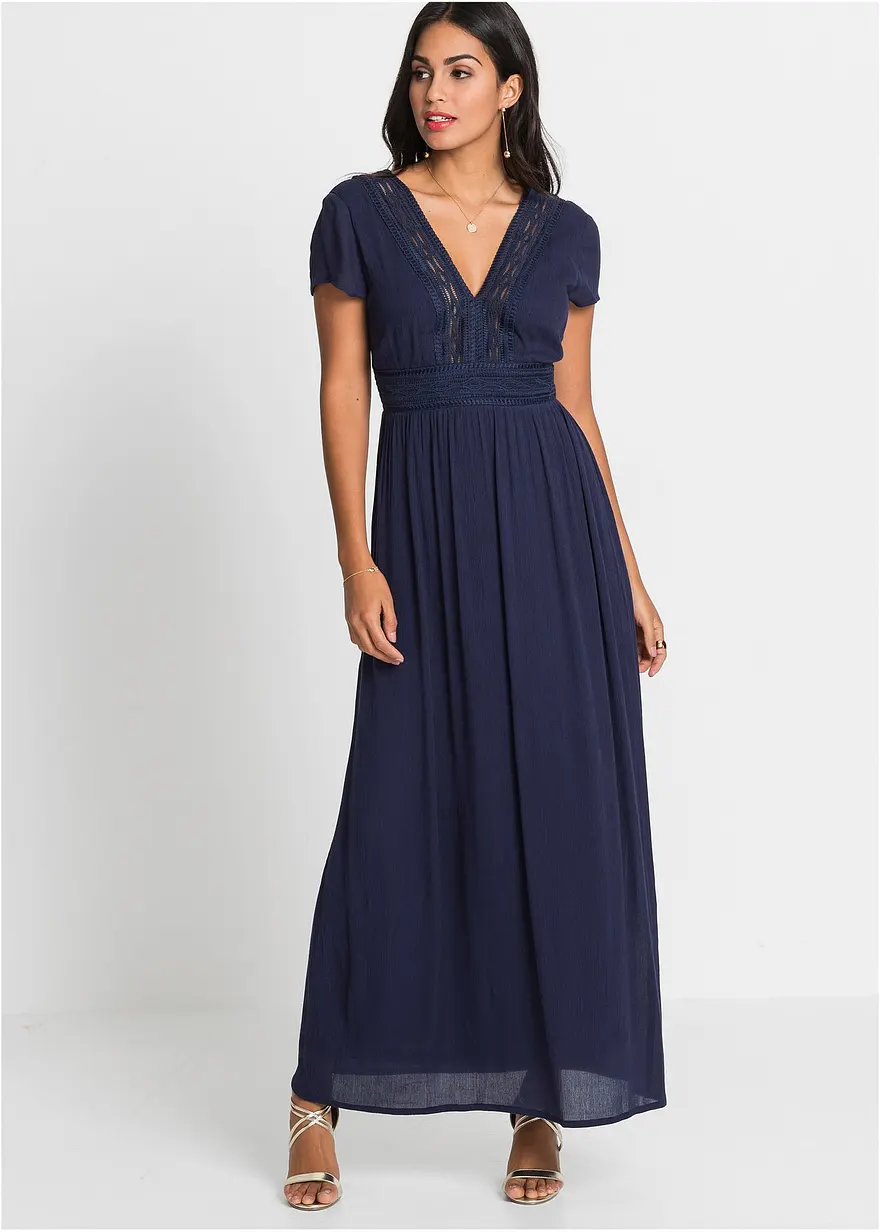 Bonprix Traumhaftes Sommerkleid Mit Gehäkelter Spitze - Blau Petite