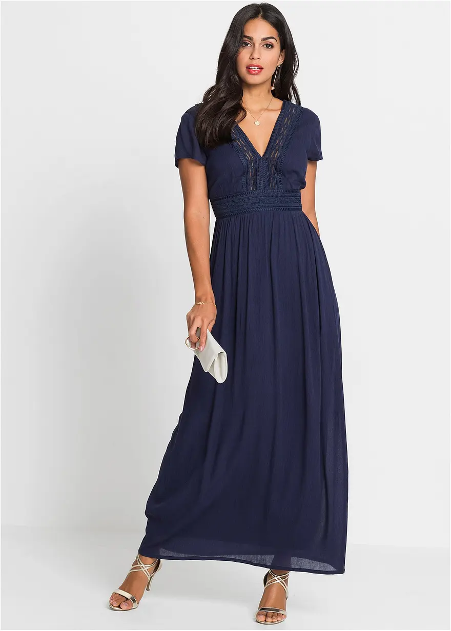 Bonprix Traumhaftes Sommerkleid Mit Gehäkelter Spitze - Blau Petite