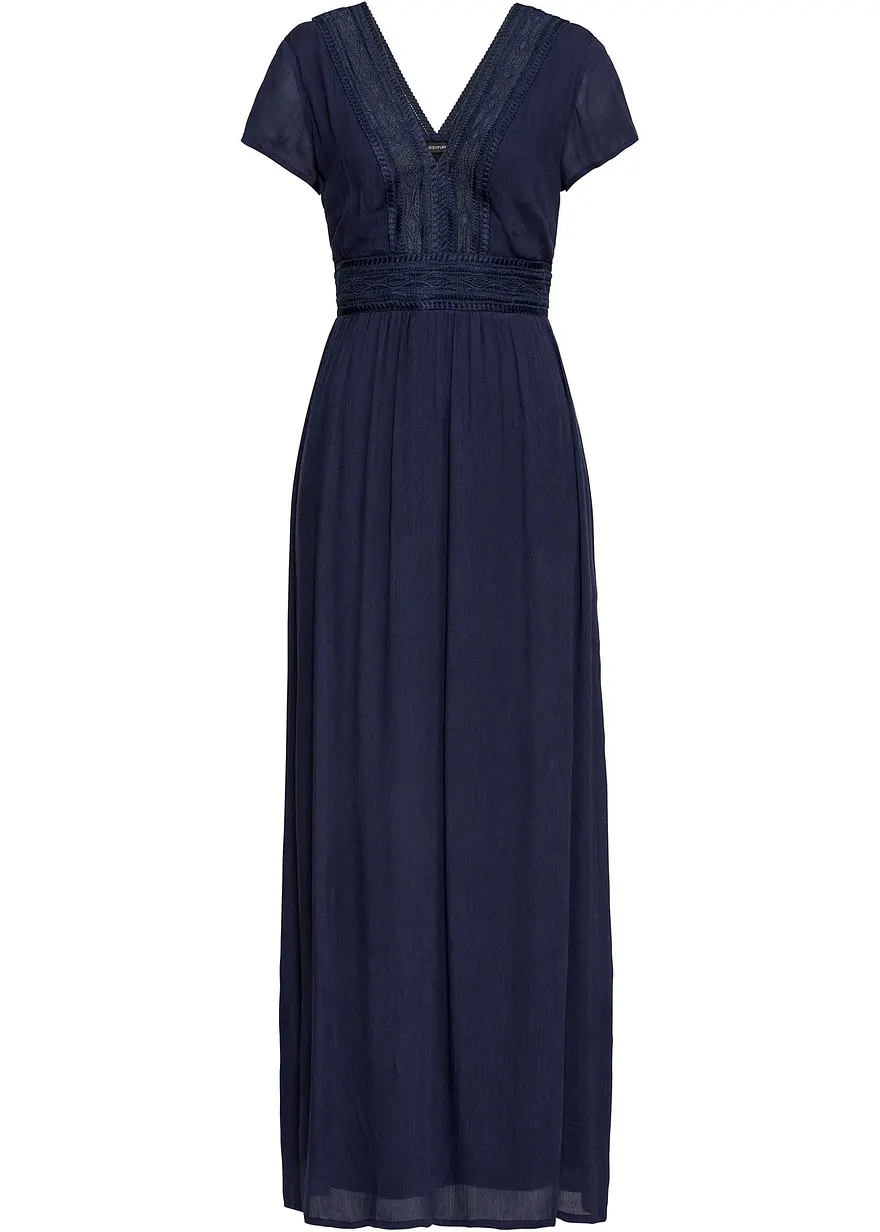 bonprix Traumhaftes Sommerkleid mit gehäkelter Spitze - blau petite
