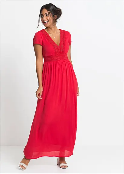 Bonprix Traumhaftes Sommerkleid Mit Gehäkelter Spitze - Rot