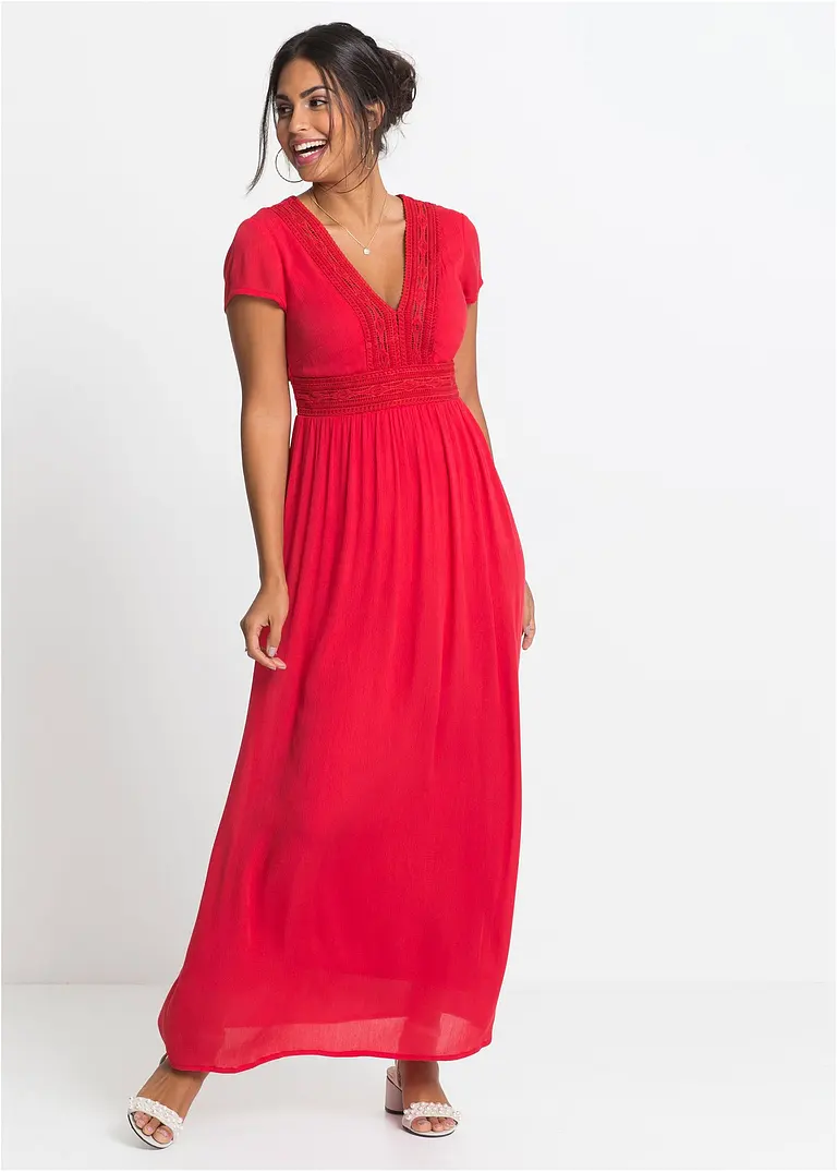 Bonprix Traumhaftes Sommerkleid Mit Gehäkelter Spitze - Rot Petite
