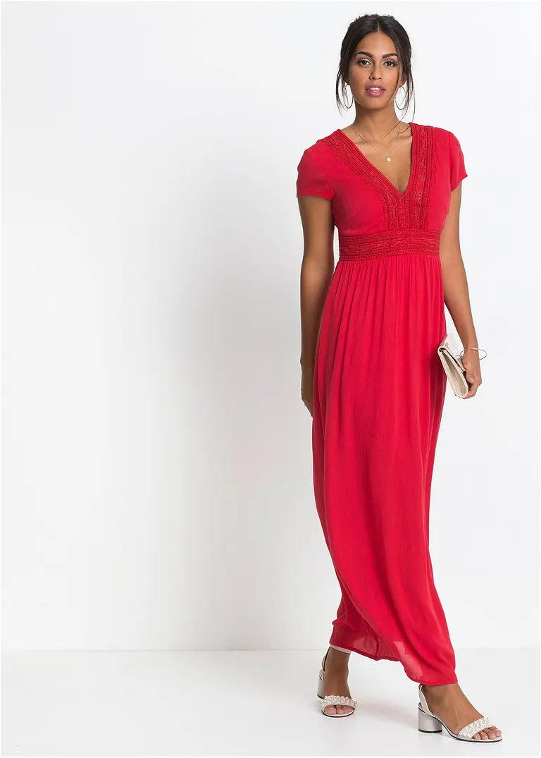 Bonprix Traumhaftes Sommerkleid Mit Gehäkelter Spitze - Rot Petite