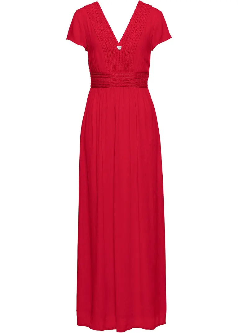 bonprix Traumhaftes Sommerkleid mit gehäkelter Spitze - rot petite