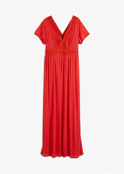 bonprix Traumhaftes Sommerkleid mit gehäkelter Spitze - rot