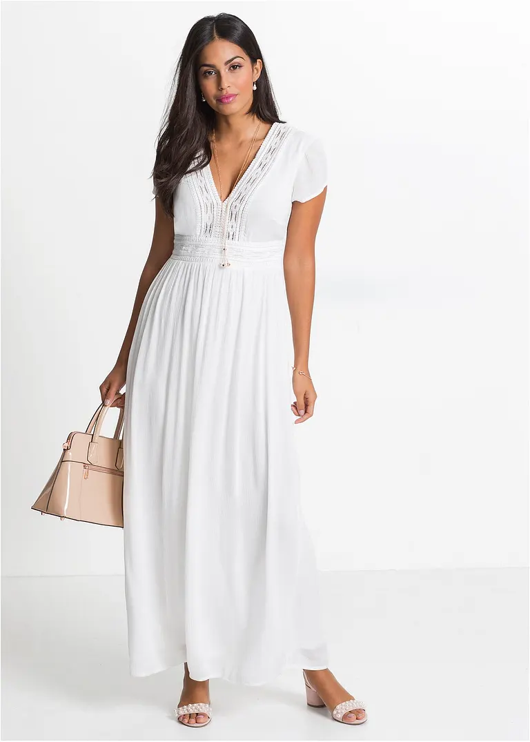 Bonprix Traumhaftes Sommerkleid Mit Gehäkelter Spitze - Weiß