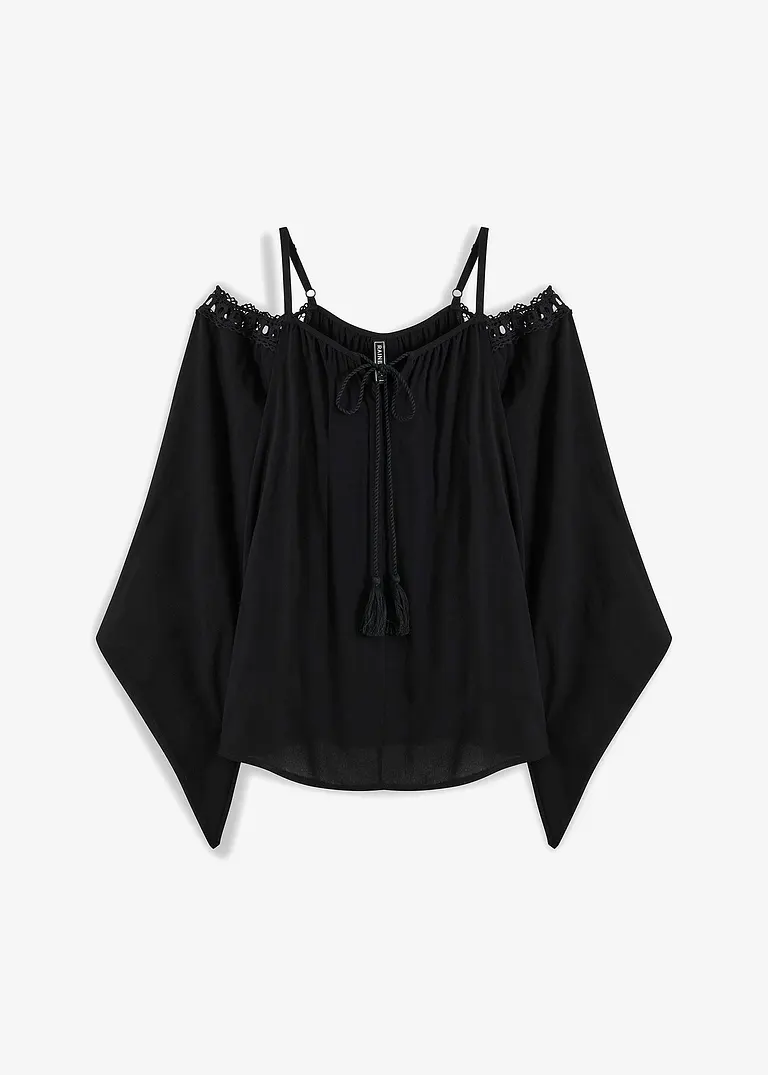 bonprix Trendige Bluse mit Spitzenborte - schwarz - Damen