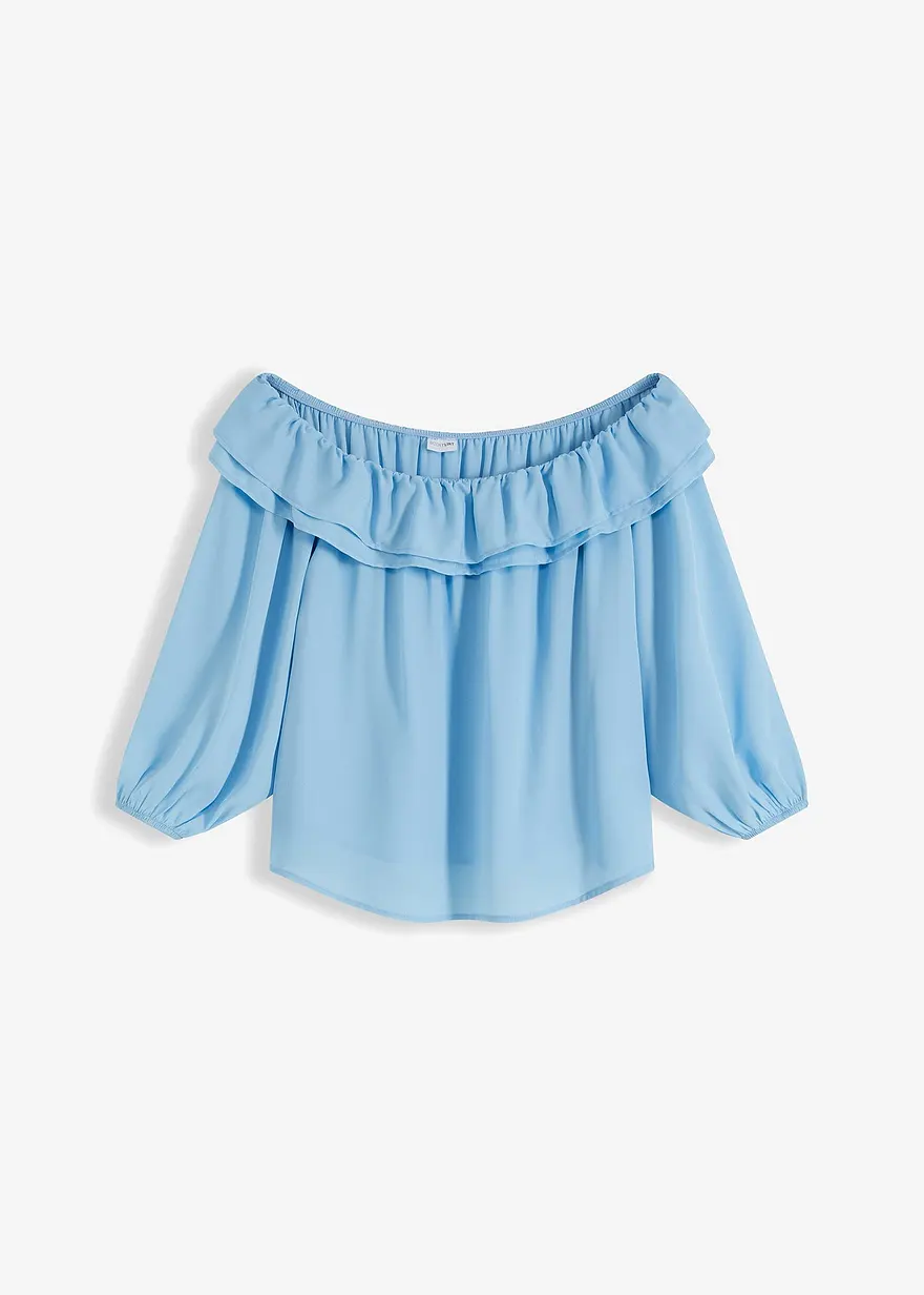 bonprix trendige Carmenbluse mit Rüschen - blau - Damen