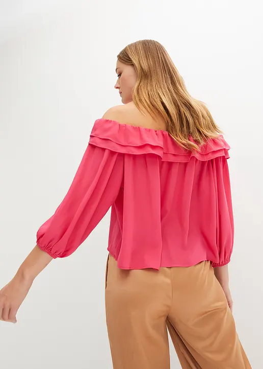 Bonprix Trendige Carmenbluse Mit Rüschen - Pink - Damen