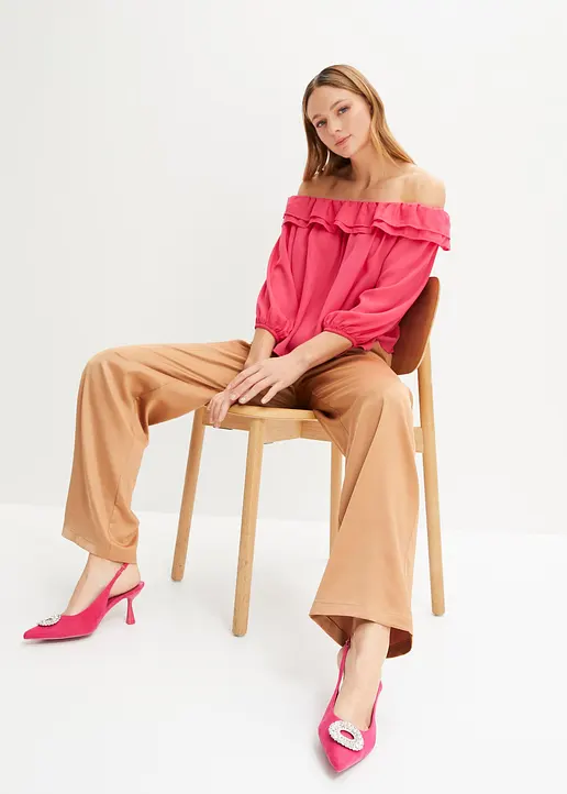 Bonprix Trendige Carmenbluse Mit Rüschen - Pink - Damen