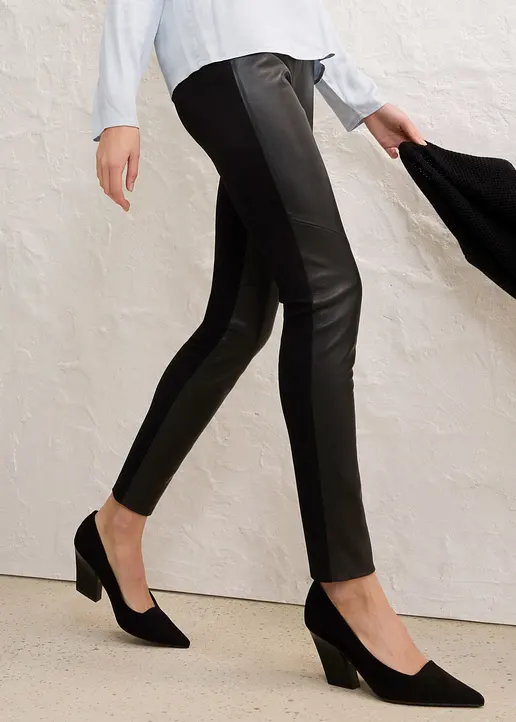 Bonprix Trendige Lammnappa-Lederleggings Mit Elastischem Einsatz - Damen