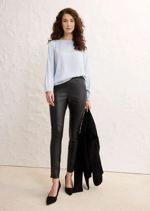 Bonprix Trendige Lammnappa-Lederleggings Mit Elastischem Einsatz - Damen