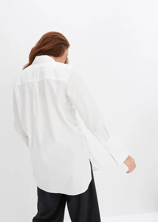 Bonprix Trendige Longbluse Mit Breiten Ärmelmanschetten. - Weiß