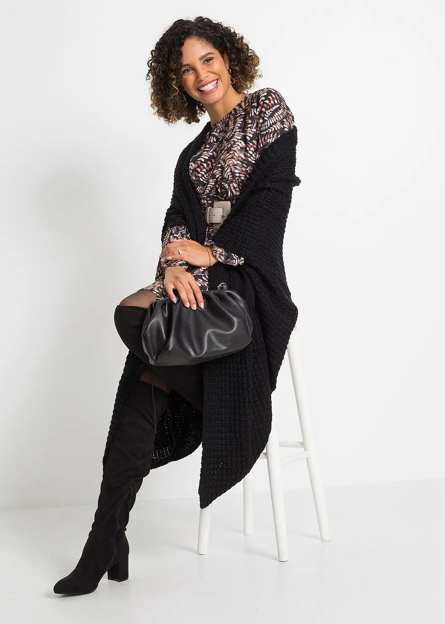 Bonprix Trendige Longstrickjacke Mit Asymetrischem Saum - Damen