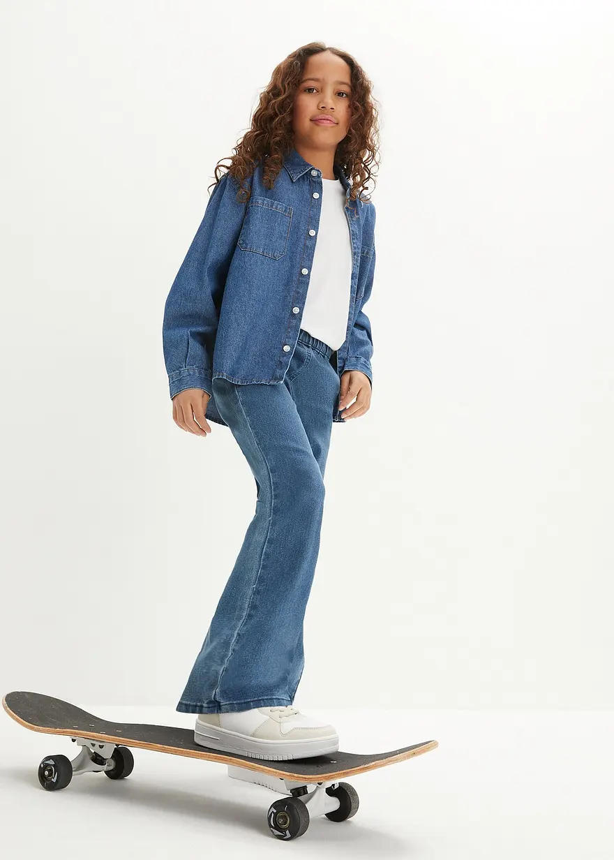 Bonprix Trendige Mädchen Jeggings Mid Waist - Blau - Kinder