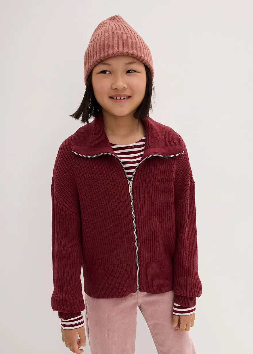 Bonprix Trendige Mädchen Strickjacke Mit Kragen - Rot - Kinder