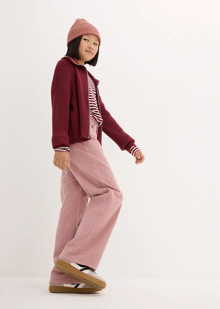 Bonprix Trendige Mädchen Strickjacke Mit Kragen - Rot - Kinder