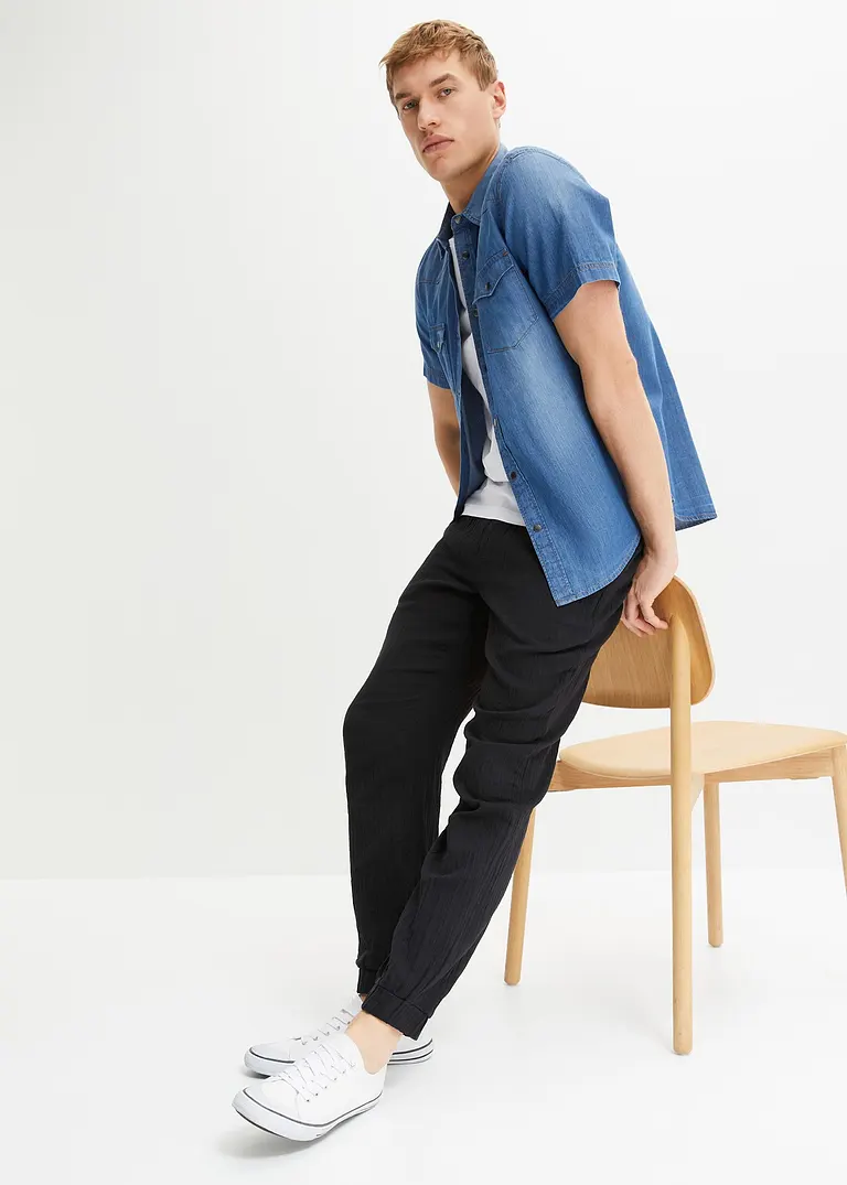 Bonprix Trendige Schlupfhose In Angesagter Musselin-Qualität - Schwarz