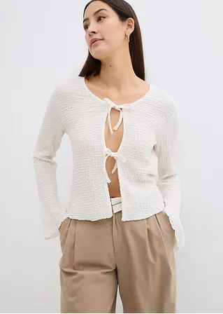 Bonprix Trendige Shirtjacke Aus Barcrepe Mit Bindedetail - Weiß