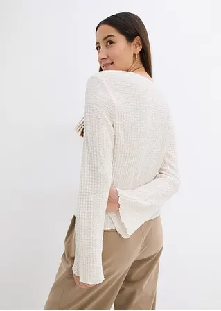 Bonprix Trendige Shirtjacke Aus Barcrepe Mit Bindedetail - Weiß