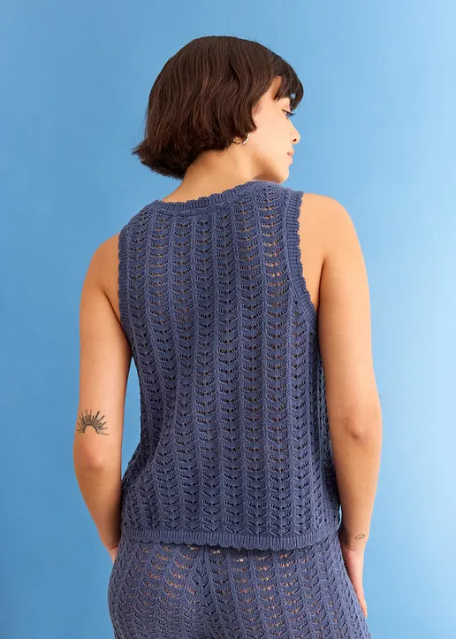 Bonprix Trendige Strick-Weste Mit Schnürung - Blau - Damen